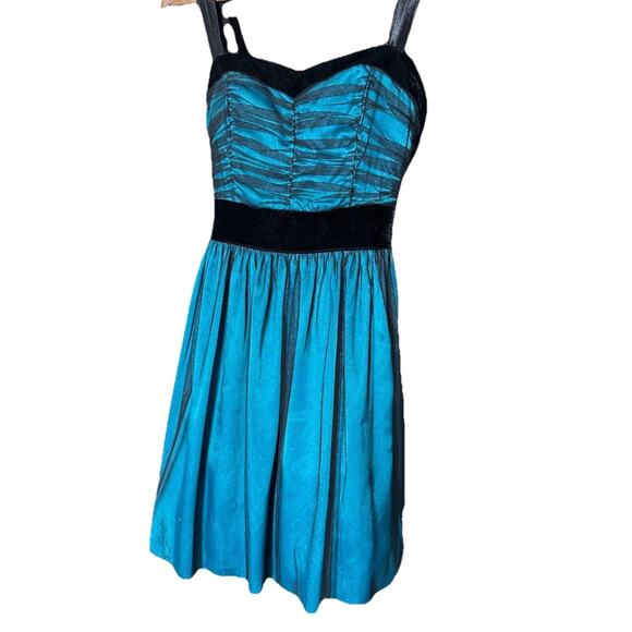 Sequin Hearts Y2K Babydoll Teal And Black Velvet Whimsigoth Fairy Grunge Prom 5 - Picture 1 of 8